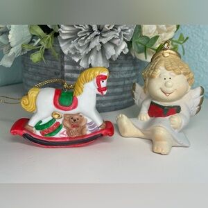 Vintage set of ornaments Rocking Horse & Angel